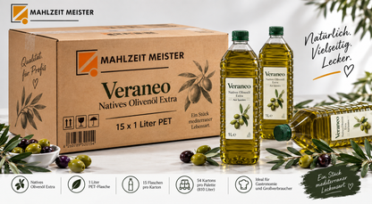 Veraneo Natives Olivenöl Extra | 15x1 Liter PET Palettenware (810 L)