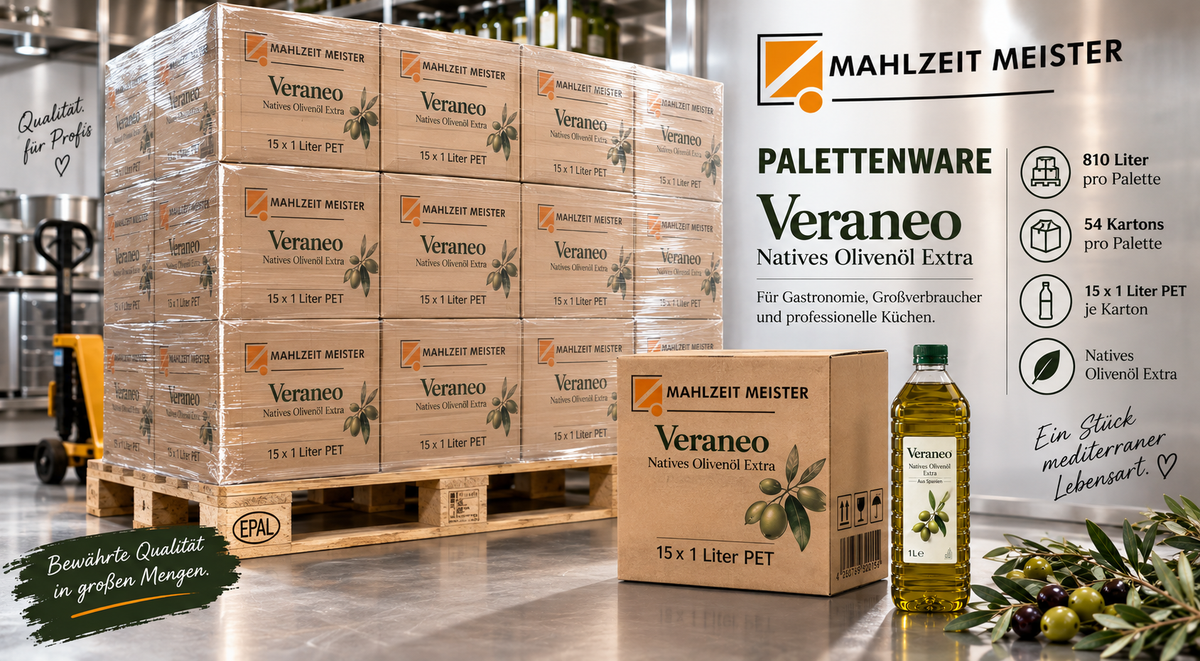 Veraneo Natives Olivenöl Extra | 15x1 Liter PET Palettenware (810 L)