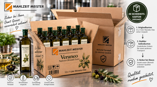 Veraneo Natives Olivenöl Extra | 12×1 L Maraska-Glas | inkl. Deutschland-Versand