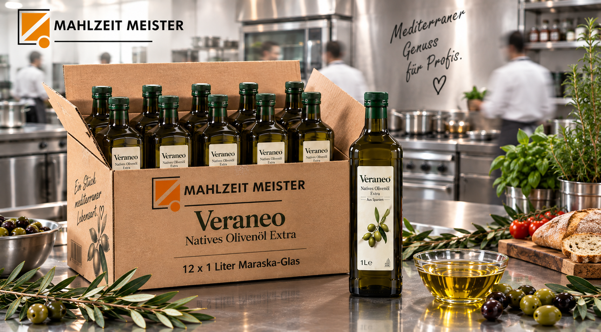 Veraneo Natives Olivenöl Extra | 12×1 L Maraska-Glas | Regionale Lieferung Mindelheim
