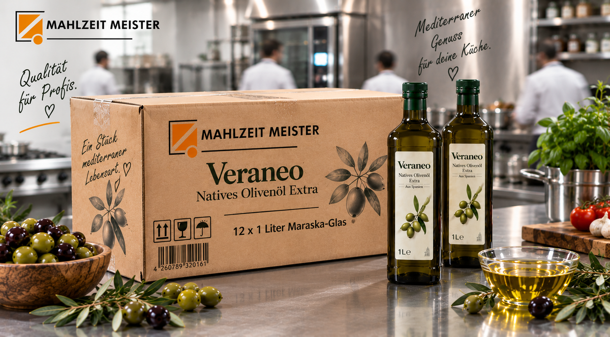 Veraneo Natives Olivenöl Extra | 12×1 L Maraska-Glas | Regionale Lieferung Mindelheim
