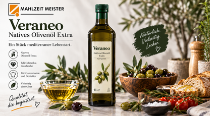 Veraneo Natives Olivenöl Extra | 12×1 L Maraska-Glas | Regionale Lieferung Mindelheim