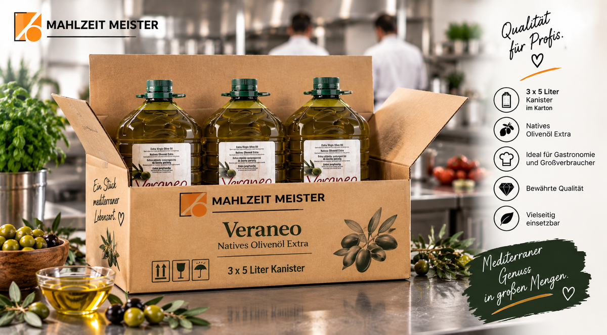 Veraneo Natives Olivenöl Extra | 3x5 Liter Kanister im Karton Palettenware (825 Liter)