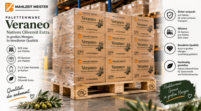 Veraneo Natives Olivenöl Extra | 3x5 Liter Kanister im Karton Palettenware (825 Liter)