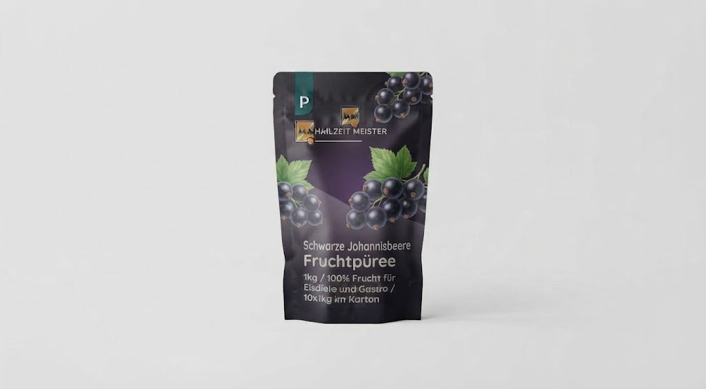 Schwarze Johannisbeere Fruchtpüree 1kg / 100% Frucht für Eisdiele und Gastro / 10x1kg im Karton