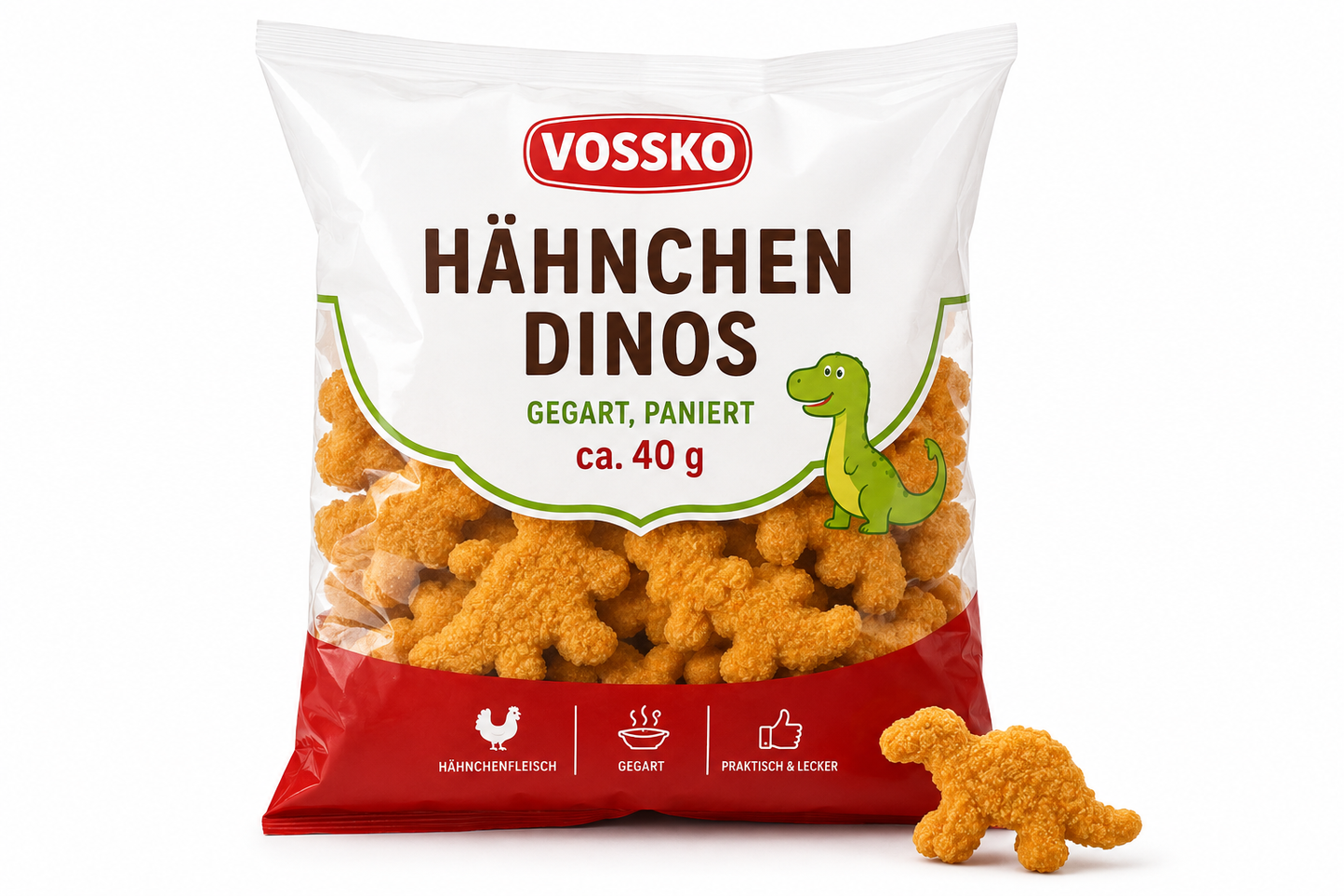 Vossko Hähnchen Dinos gegart, paniert ca. 40g, 1 Palette (54x8kg auf Palette)