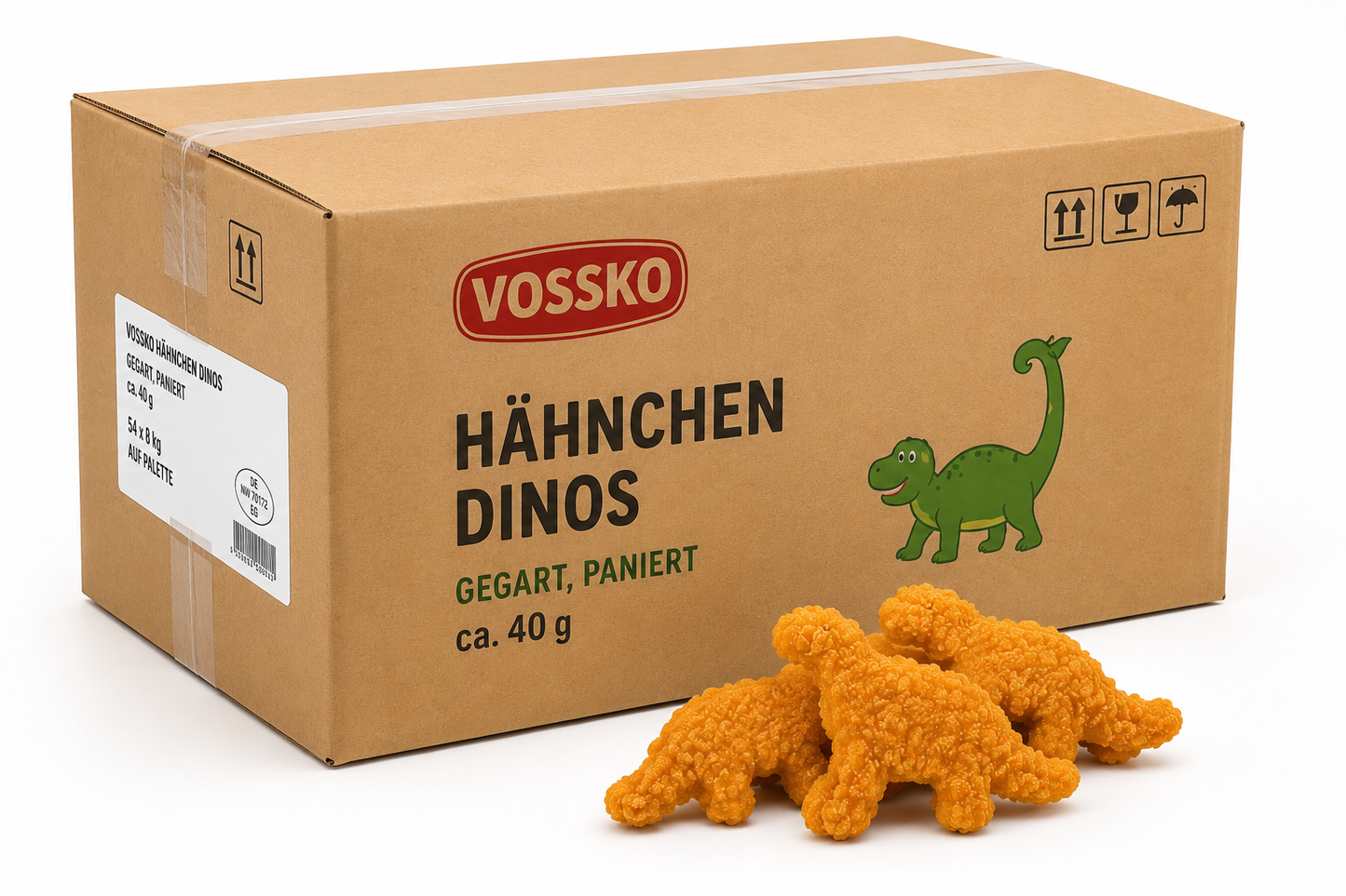 Vossko Hähnchen Dinos gegart, paniert ca. 40g, (27x8kg/216kg)